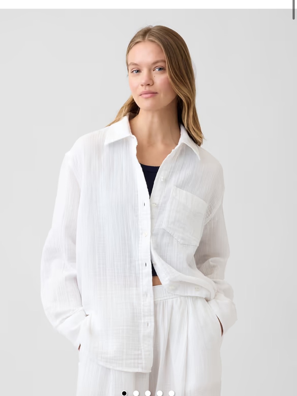 GAP White Textured Boyfriend Shirt